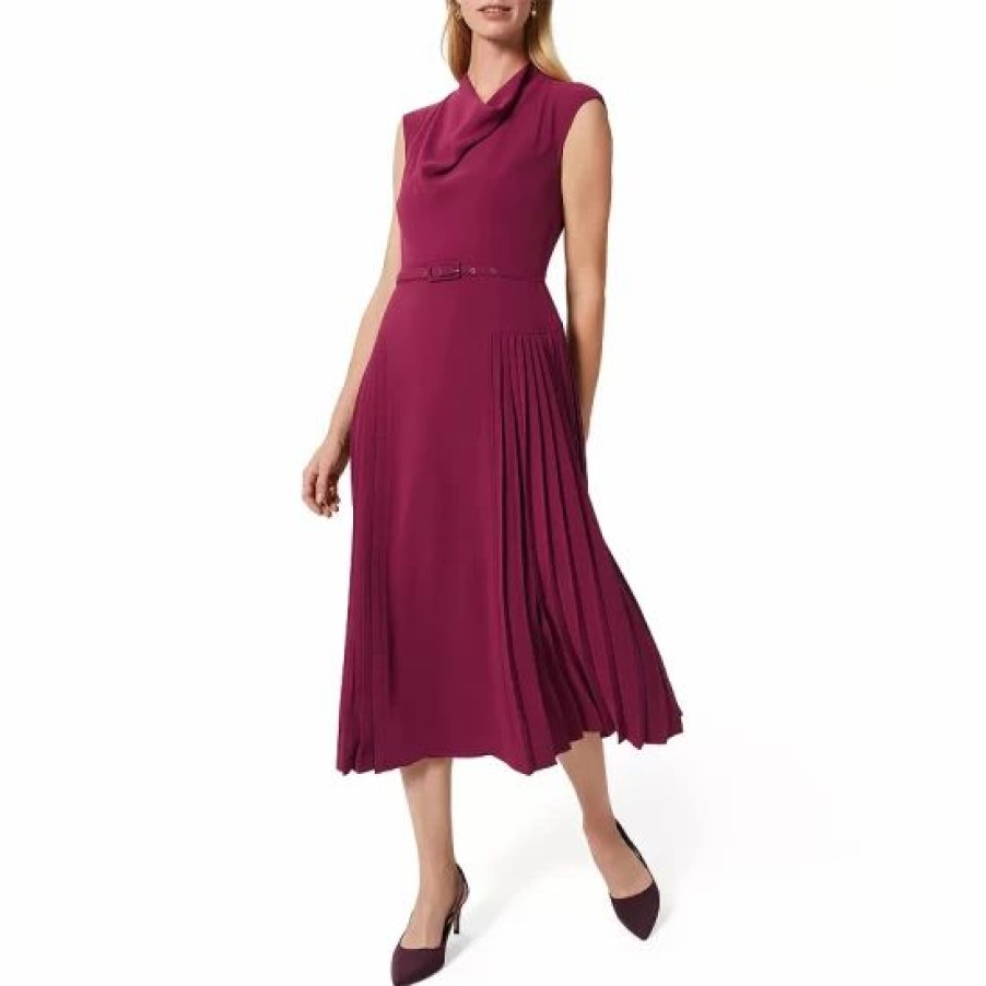 Dress * | Cheapest Hobbs London Sierra Belted Midi Dress Warm Plum