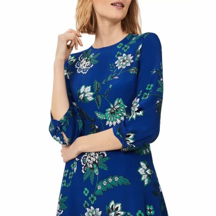 Dress * | Coupon Hobbs London Marietta Printed Dress Azure Apple