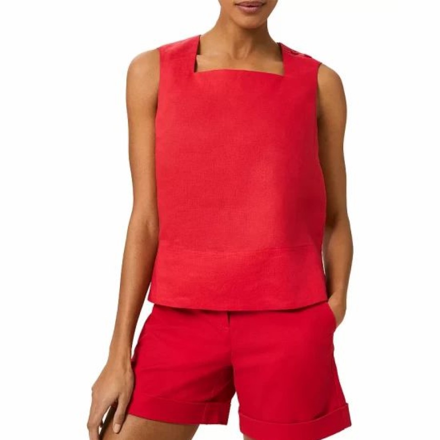 Top * | Deals Hobbs London Catriona Linen Top Coral Red