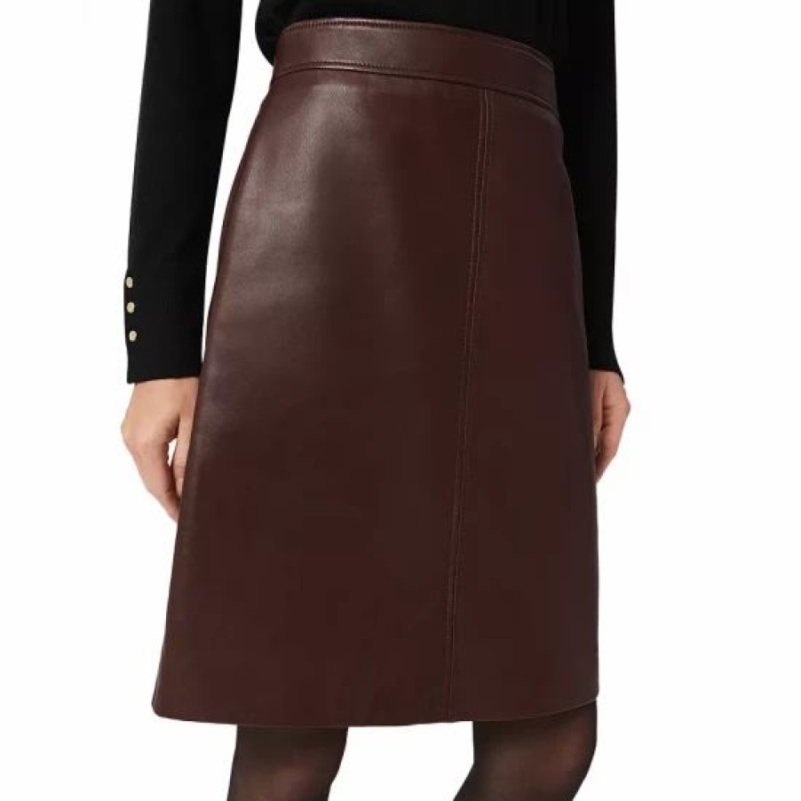 Skirt * | Brand New Hobbs London Annalise Leather Pencil Skirt Dark Plum