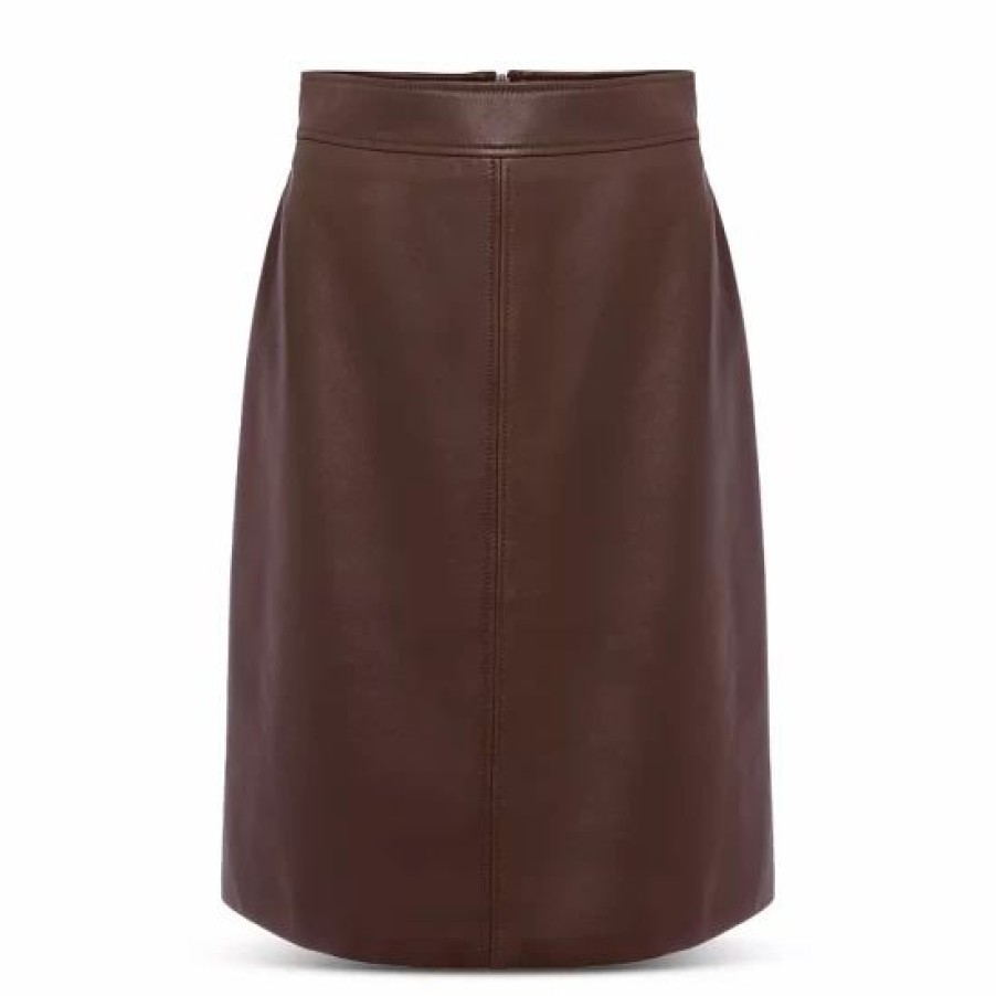 Skirt * | Brand New Hobbs London Annalise Leather Pencil Skirt Dark Plum