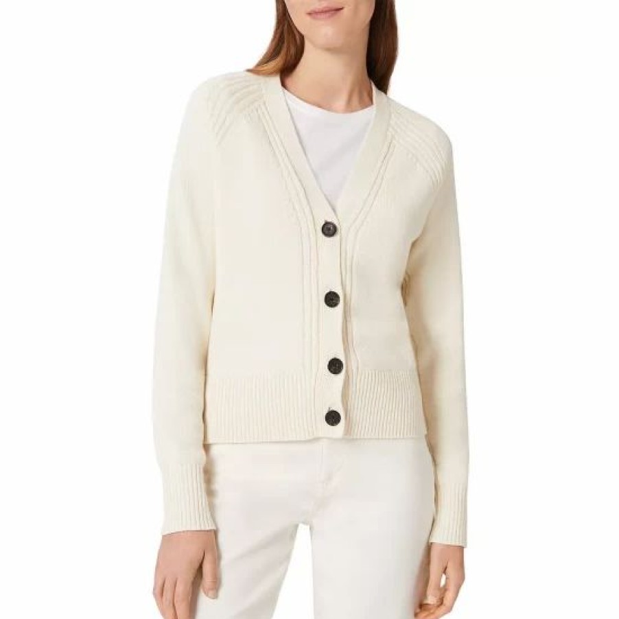 Sweater * | Best Pirce Hobbs London Chloe Ribbed Edge Cardigan Ivory