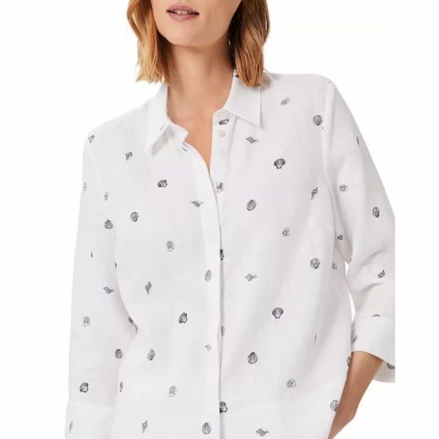 Top * | Best Deal Hobbs London Nita Linen Boxy Shirt White Navy