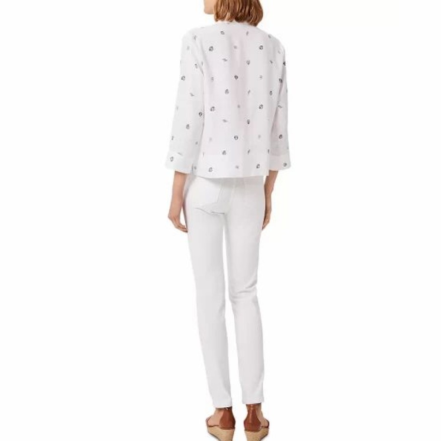 Top * | Best Deal Hobbs London Nita Linen Boxy Shirt White Navy