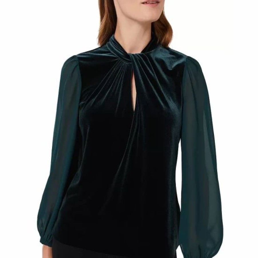 Top * | Cheapest Hobbs London Faye Velvet Keyhole Top Evergreen