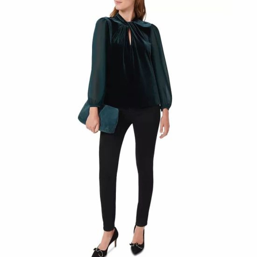 Top * | Cheapest Hobbs London Faye Velvet Keyhole Top Evergreen