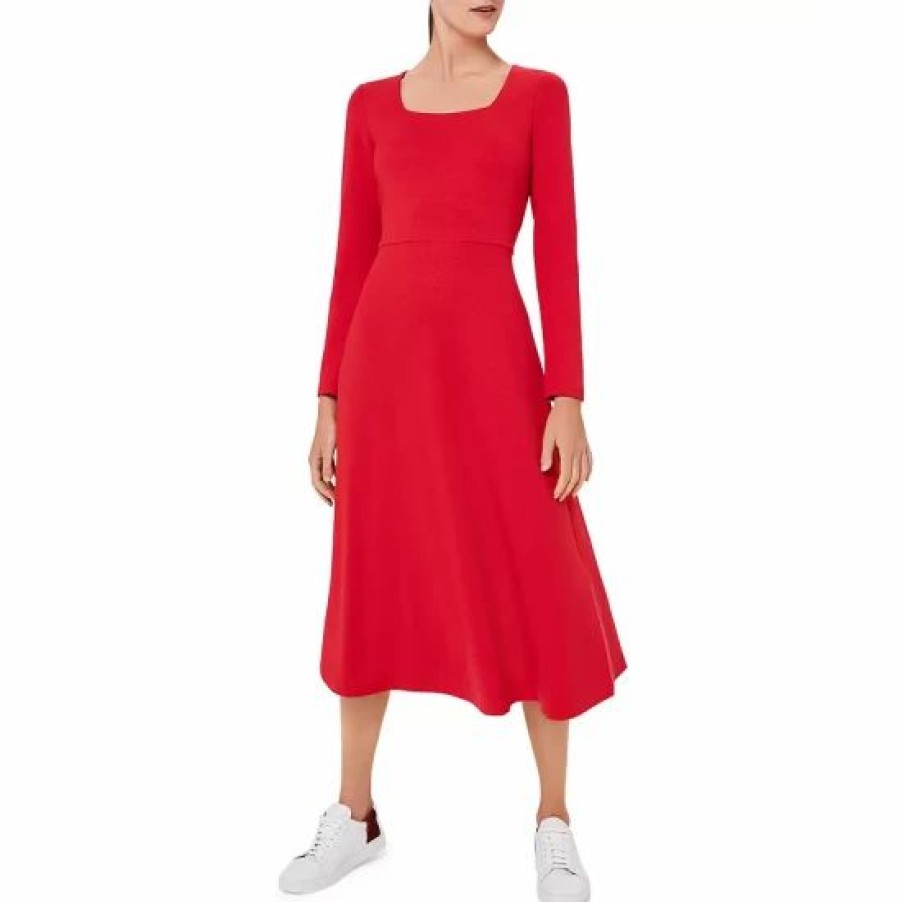 Dress * | Buy Hobbs London Marina Square Neck Dress Raspberry