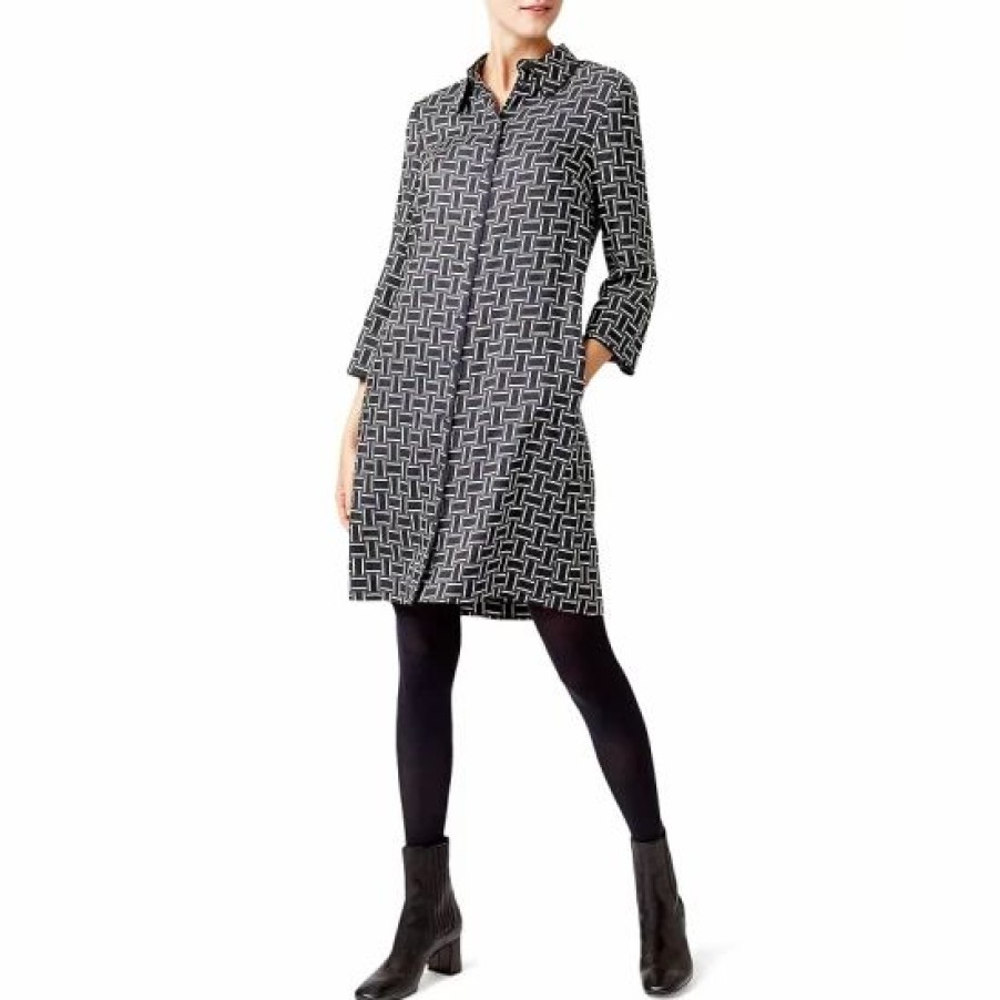 Dress * | Promo Hobbs London Aubery Geometric Print Shirt Dress Navy Multi