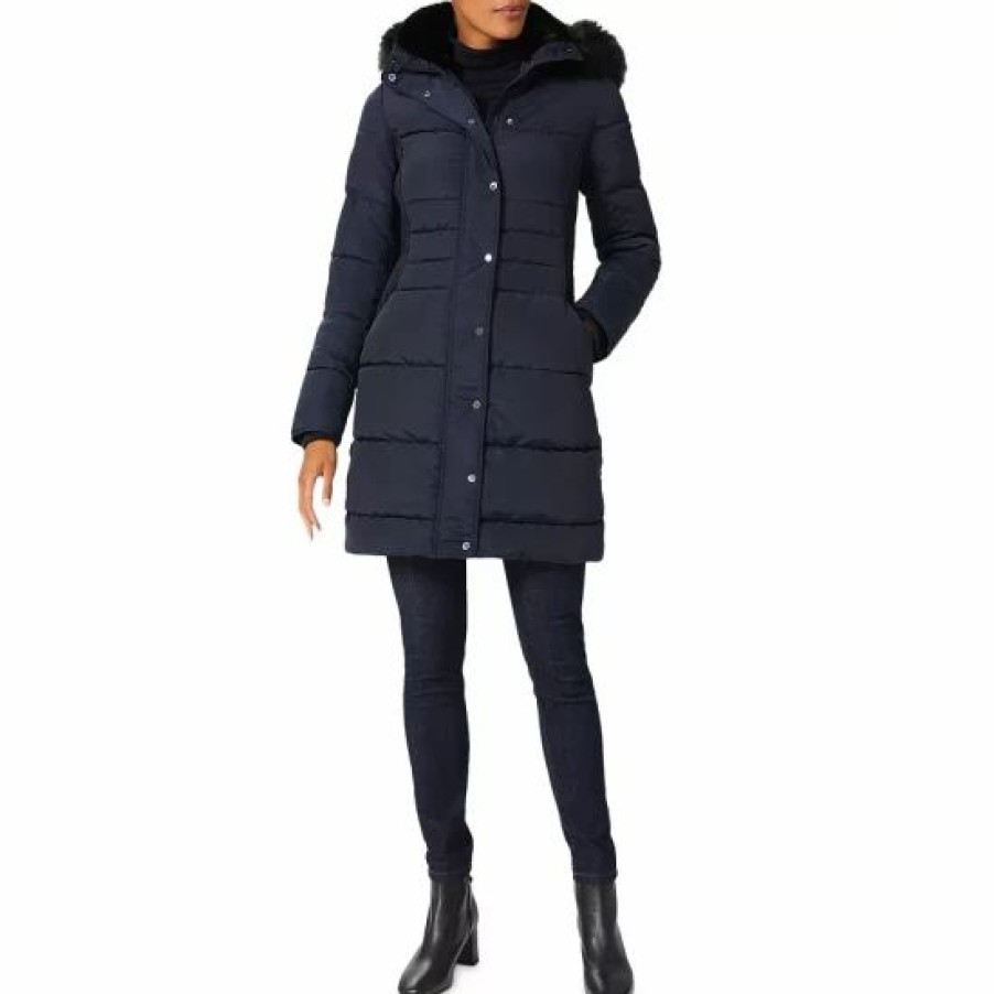 Coat * | Coupon Hobbs London Dita Faux Fur Trimmed Puffer Coat Navy