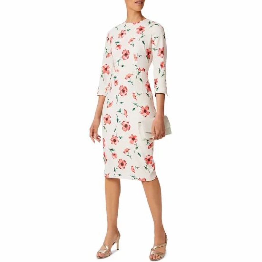 Dress * | Best Reviews Of Hobbs London Aleena Floral Print Sheath Dress Cream Red