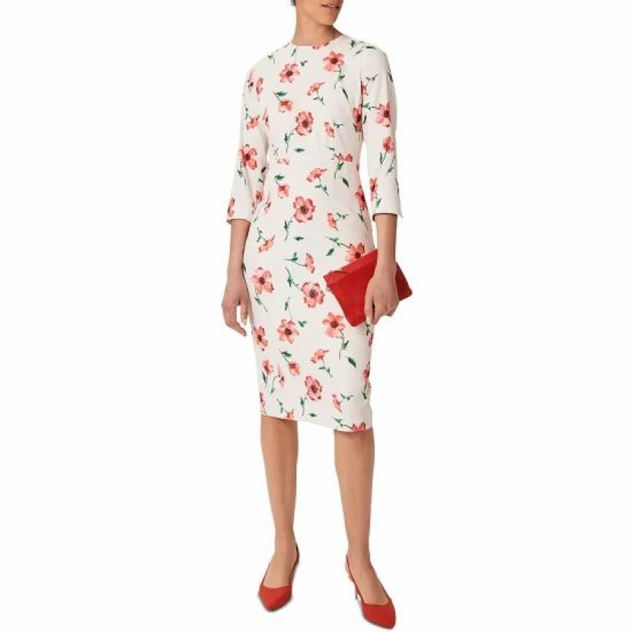 Dress * | Best Reviews Of Hobbs London Aleena Floral Print Sheath Dress Cream Red