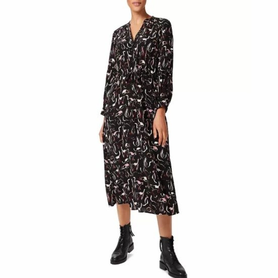 Dress * | Promo Hobbs London Teagan Printed Midi Dress Black Multi