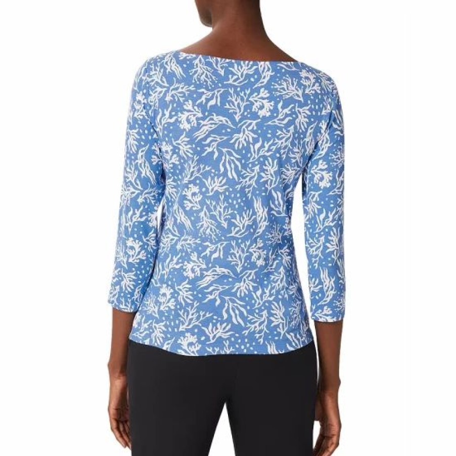 Top * | Cheap Hobbs London Sonya Printed Boat Neck Top Blue Ivory