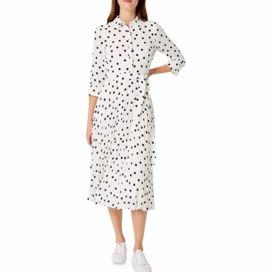 Dress * | Best Deal Hobbs London Leona Spot Print Midi Dress Ivory Navy