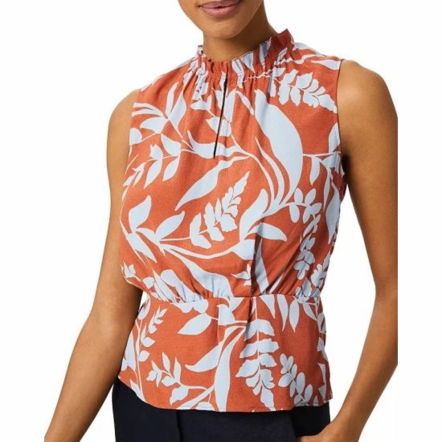 Top * | Flash Sale Hobbs London Luciana Floral Sleeveless Blouse Brandy Snap Blue