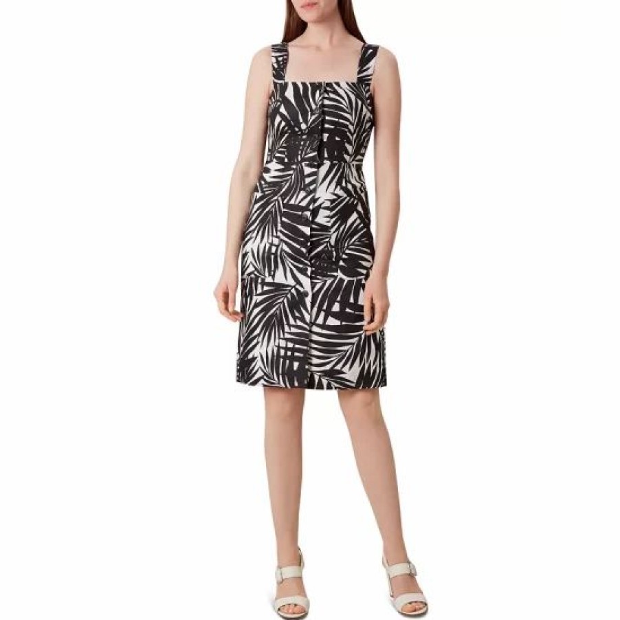 Dress * | Best Sale Hobbs London Harley Palm Print Linen Dress Black White