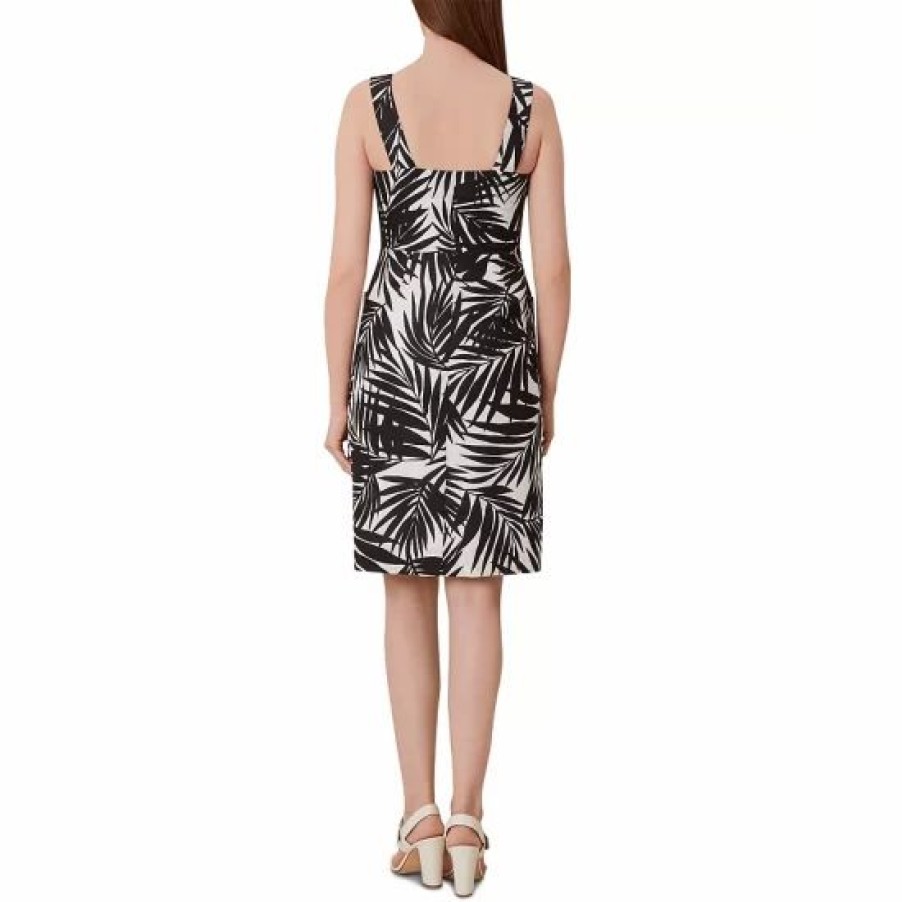 Dress * | Best Sale Hobbs London Harley Palm Print Linen Dress Black White