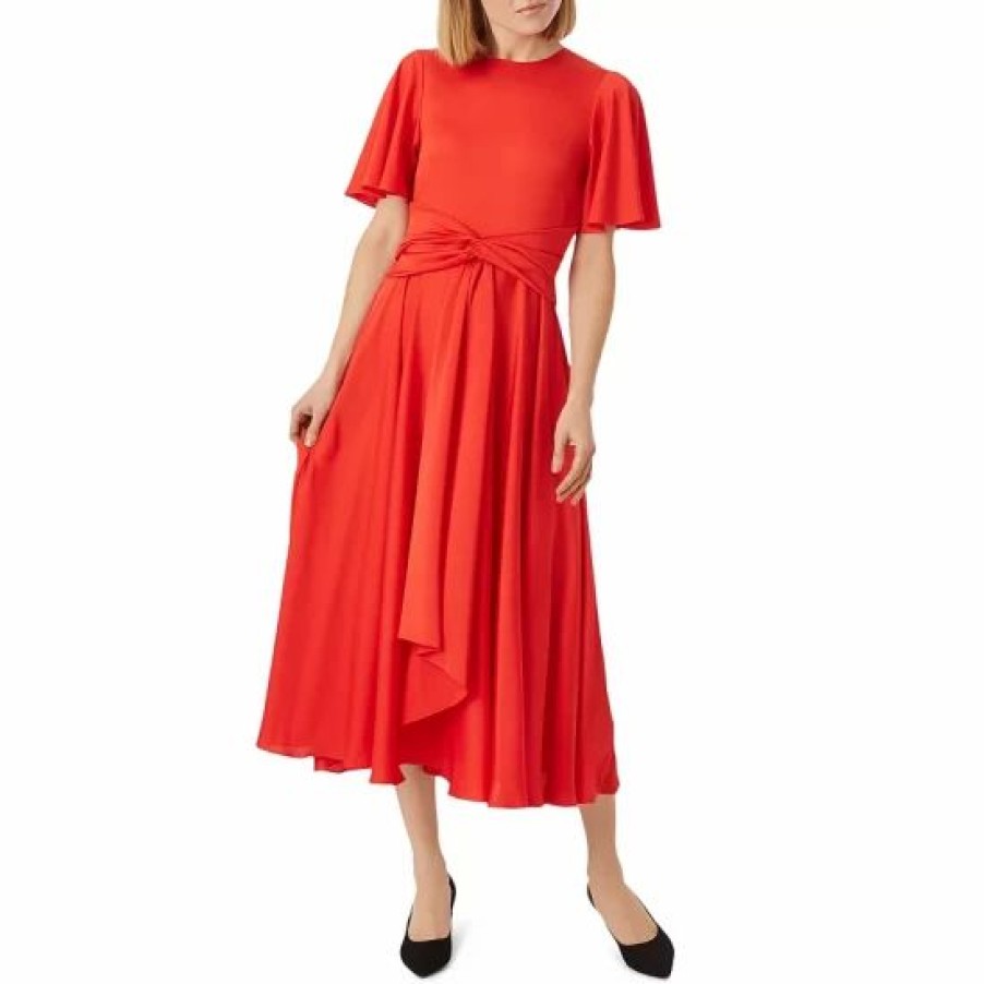 Dress * | Coupon Hobbs London Leia Knotted-Waist Dress Flame Red