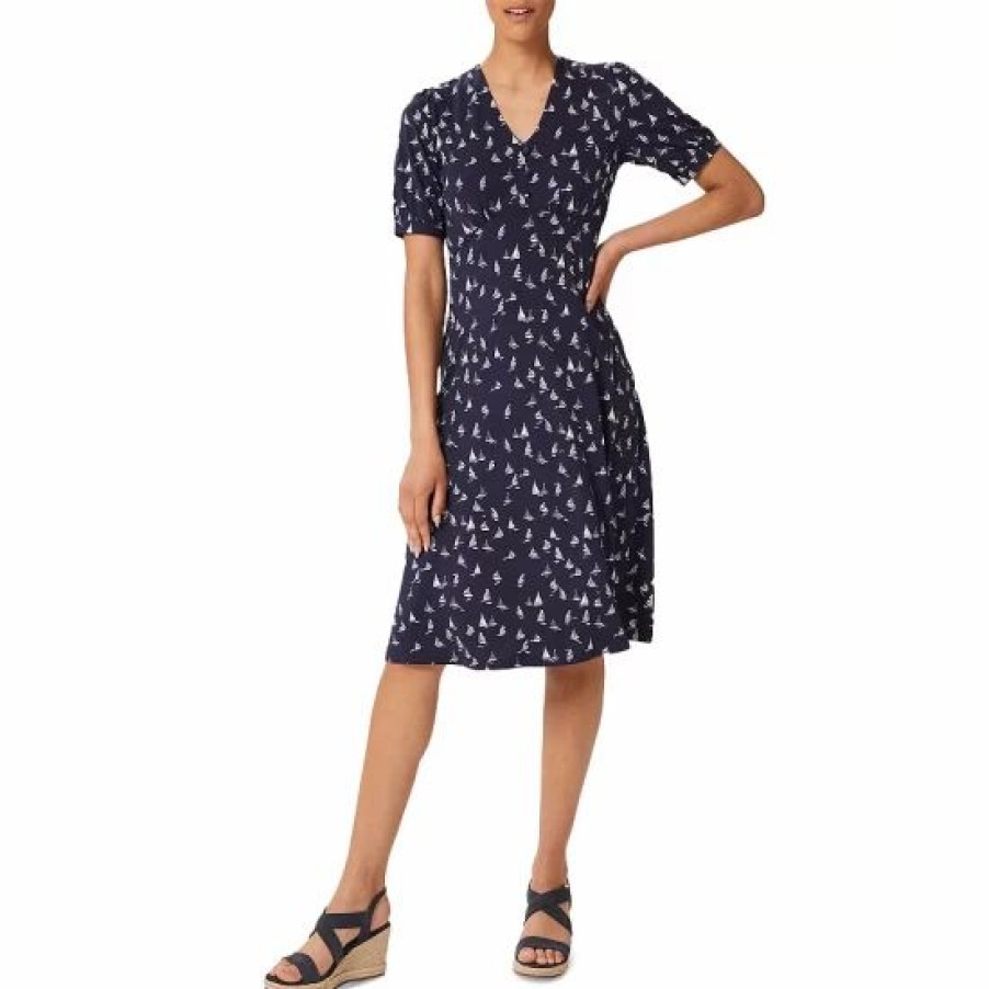 Dress * | Coupon Hobbs London Zoe V Neck Dress Navy Ivory