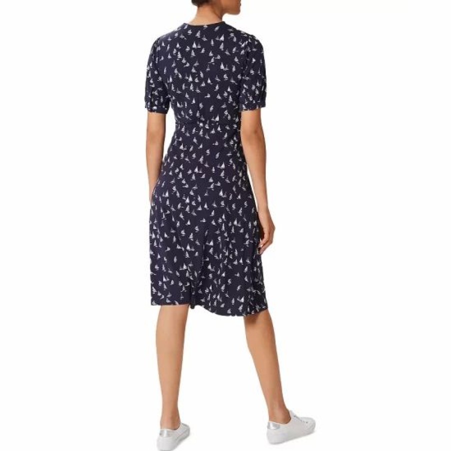 Dress * | Coupon Hobbs London Zoe V Neck Dress Navy Ivory