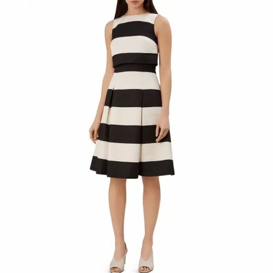 Dress * | Buy Hobbs London Emma Popover Striped Dress Black/Ivory