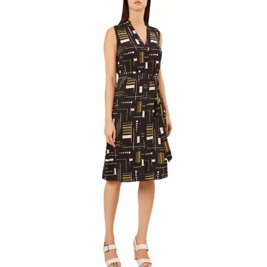 Dress * | Cheapest Hobbs London Cassandra Printed Shirt Dress Black Multi