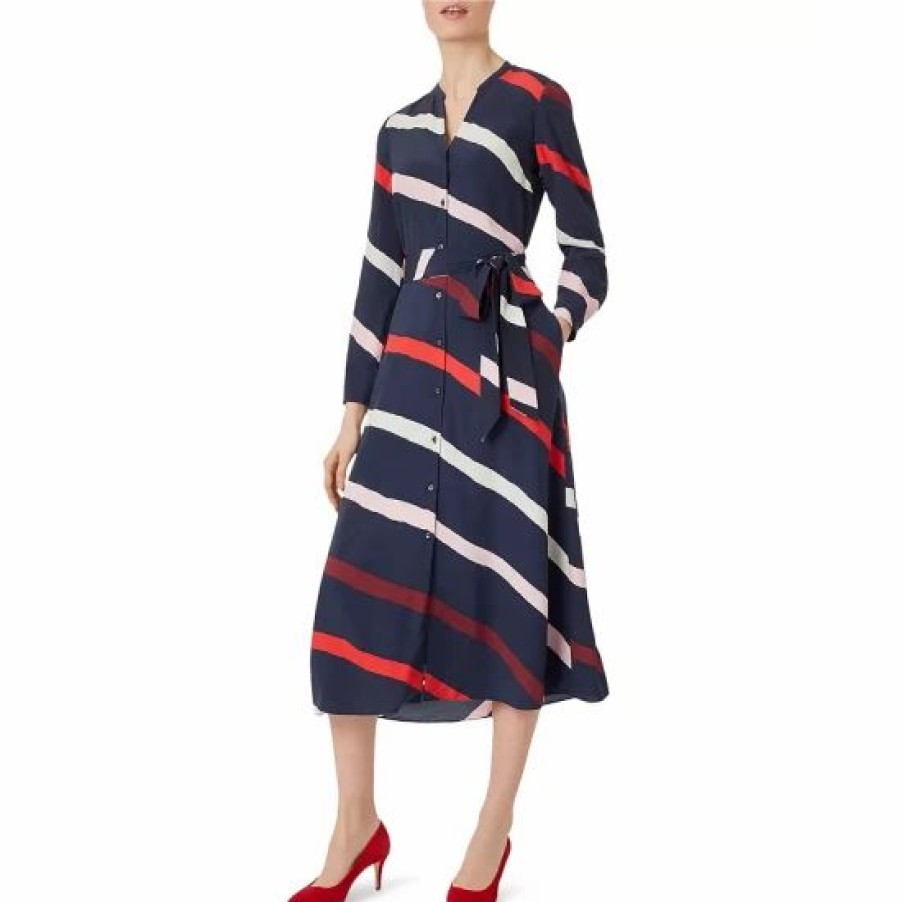 Dress * | Wholesale Hobbs London Ginnie Striped Shirt Dress Navy Multi