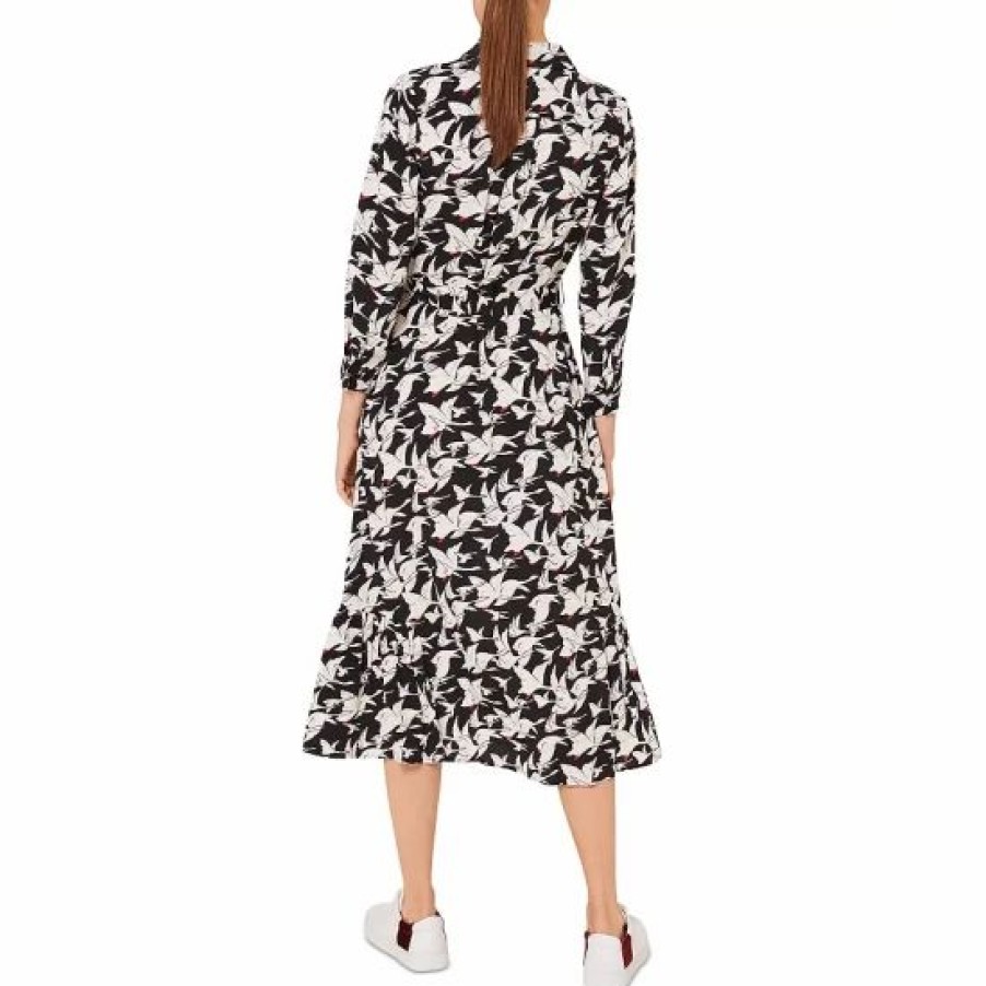 Dress * | Best Sale Hobbs London Eliana Bird Print Shirt Dress Black Ivory