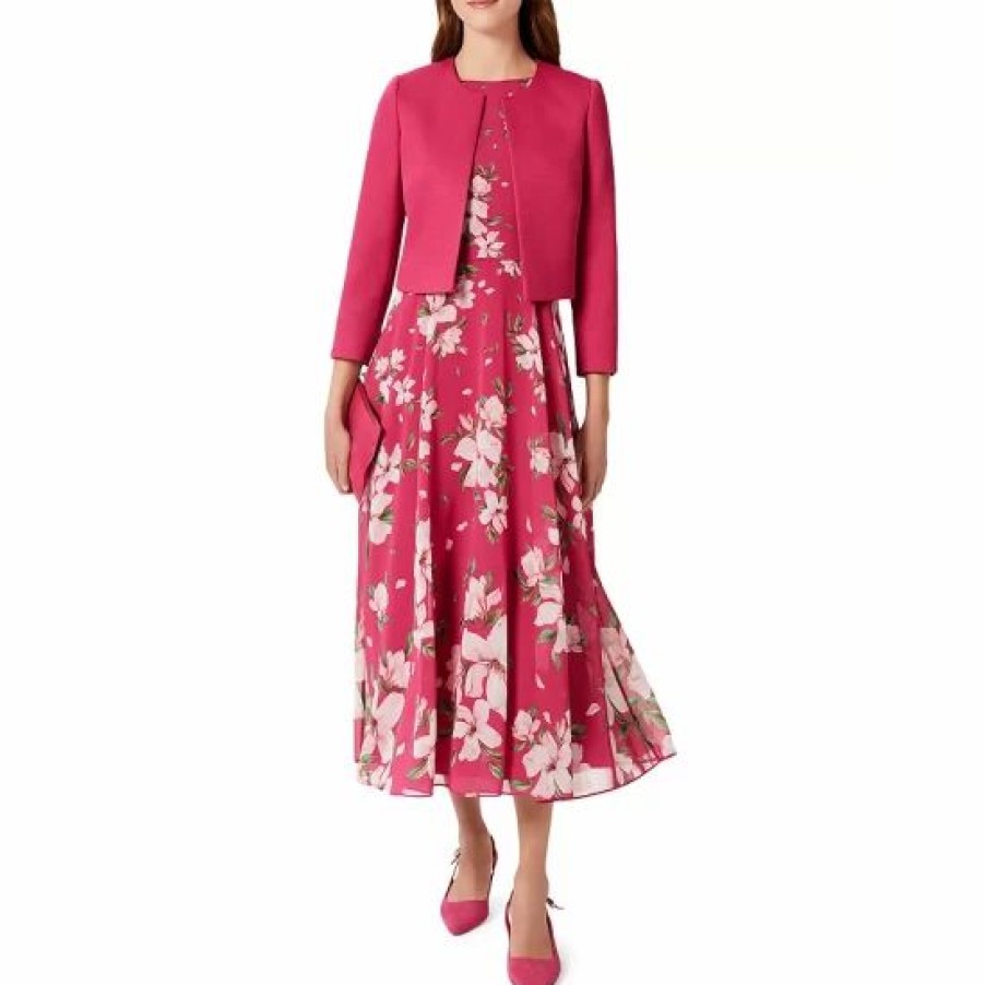 Dress * | Top 10 Hobbs London Carly Floral Print Midi Dress Pink Multi