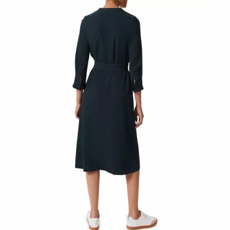 Dress * | Buy Hobbs London Isobel Pintucked Belted Dress Dark Pine