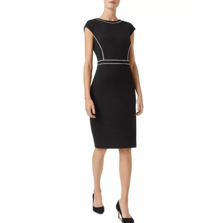 Dress * | Cheap Hobbs London Cordelia Piped Sheath Dress Black/Ivory