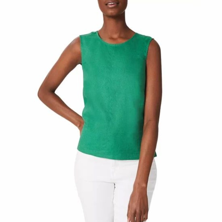 Top * | Best Sale Hobbs London Flax Linen Halle Sleeveless Top Amazon Green