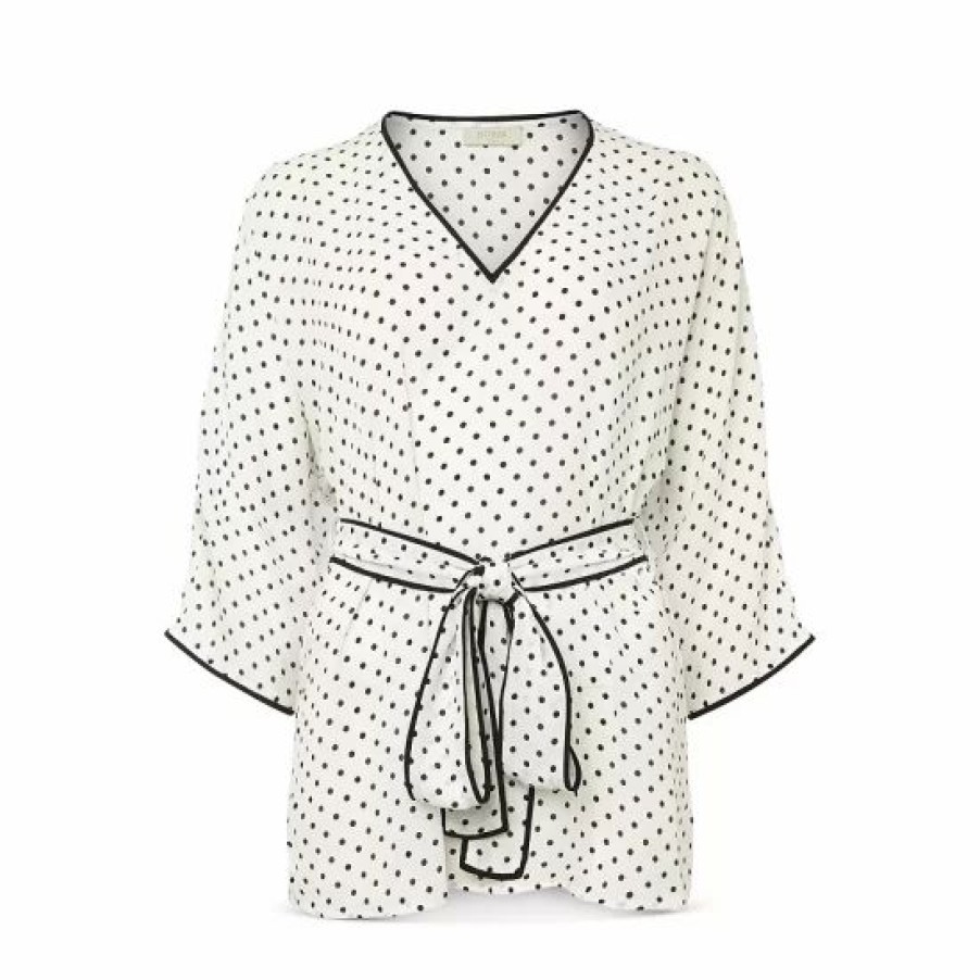 Top * | Cheap Hobbs London Iris Belted Top Ivory Black