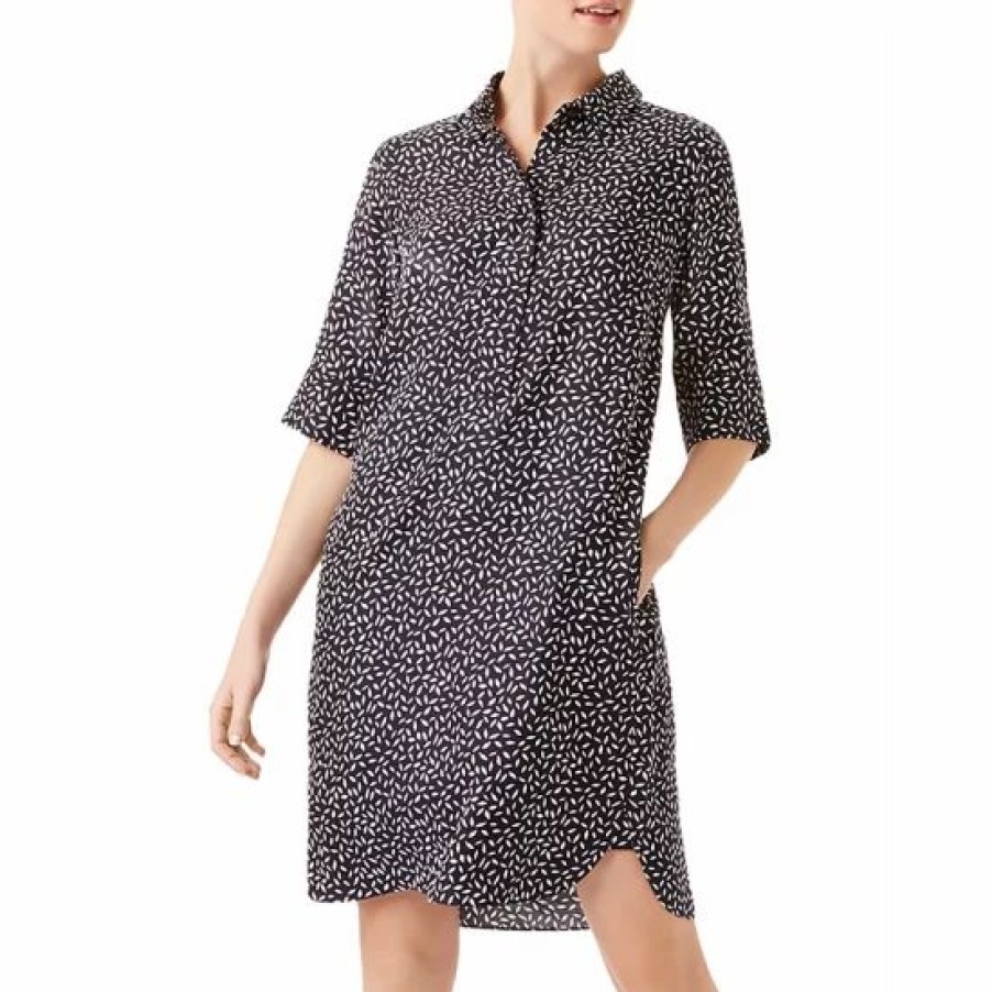 Dress * | Best Sale Hobbs London Marciella Botanical Shirt Dress Navy Ivory