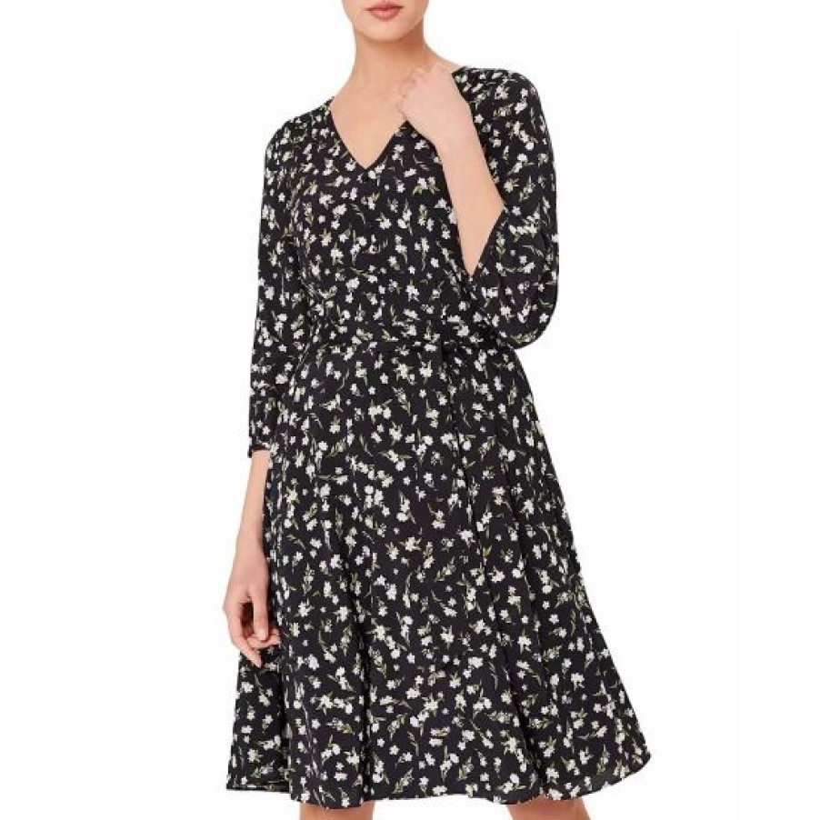 Dress * | Best Pirce Hobbs London Elena Floral Print Belted Dress Navy Ivory