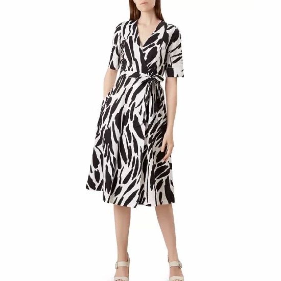 Dress * | Deals Hobbs London Amara Printed Wrap Dress Black/Ivory