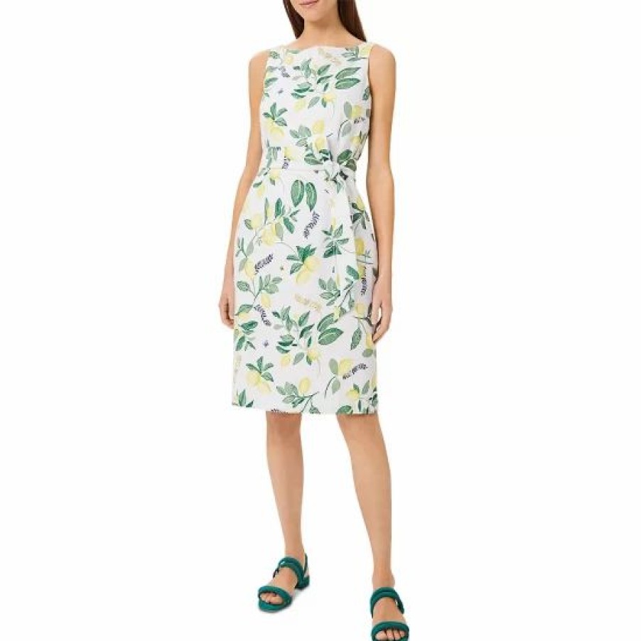 Dress * | Flash Sale Hobbs London Jaci Lemon Print Linen Sheath Dress White Multi