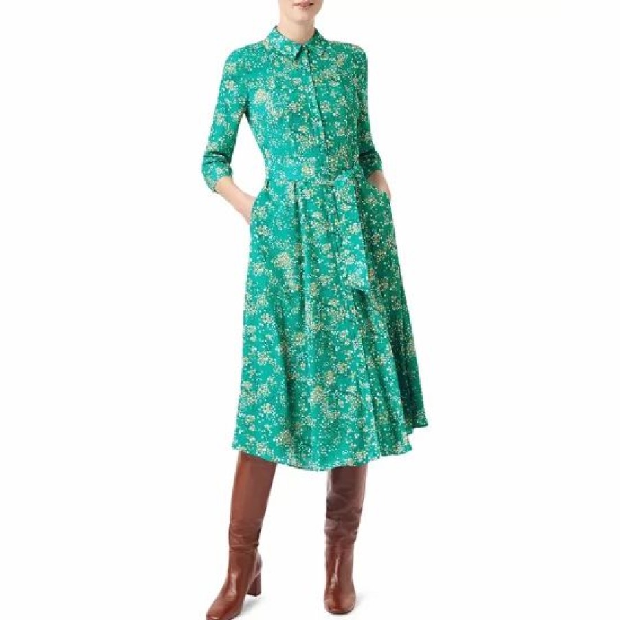 Dress * | Top 10 Hobbs London Lillian Printed Shirt Dress Meadow Green