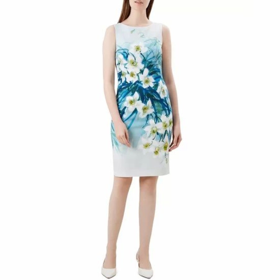 Dress * | Cheapest Hobbs London Amelie Floral Sheath Dress Blue Multi