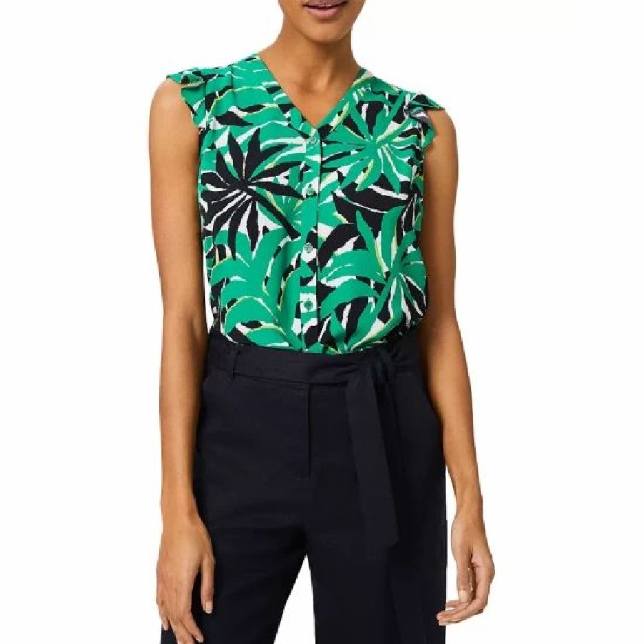 Top * | Wholesale Hobbs London Laura Palm-Print Top Green Multi