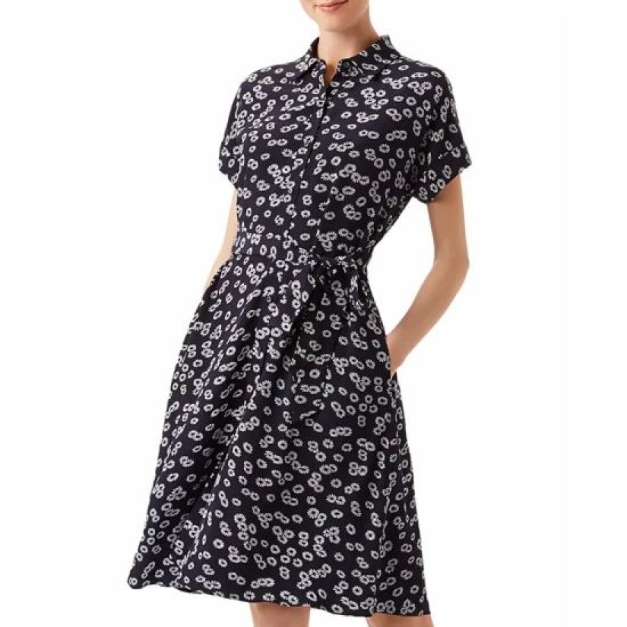 Dress * | Best Pirce Hobbs London Aurelia Daisy Print Shirt Dress Navy Ivory