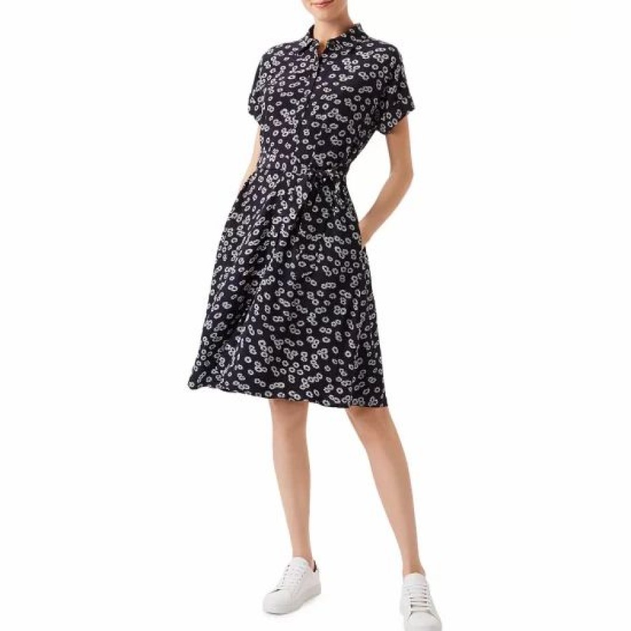 Dress * | Best Pirce Hobbs London Aurelia Daisy Print Shirt Dress Navy Ivory