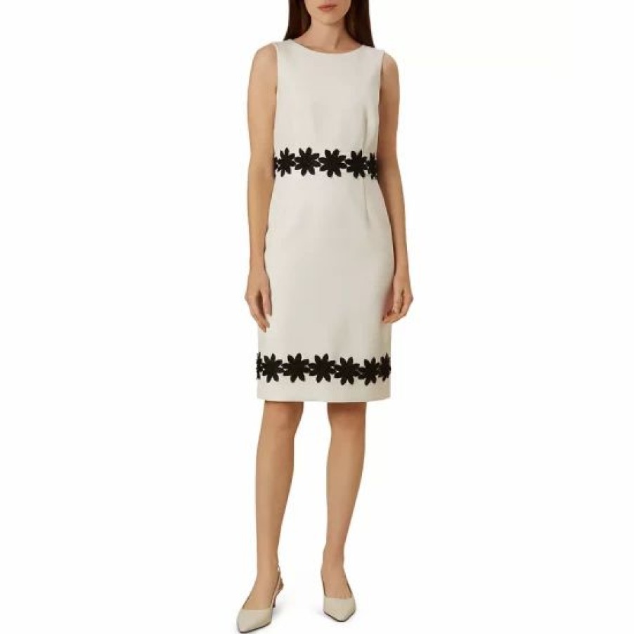 Dress * | Best Sale Hobbs London Louise Crochet Trim Sheath Dress Ivory