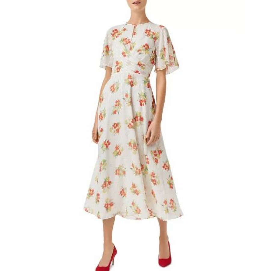 Dress * | Brand New Hobbs London Savannah Floral Midi Dress Ivory Multi