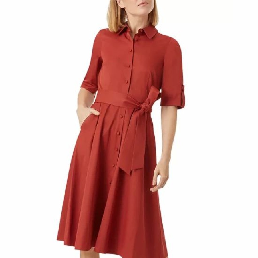 Dress * | Promo Hobbs London Tyra Belted Sateen Shirt Dress 100% Exclusive Rust