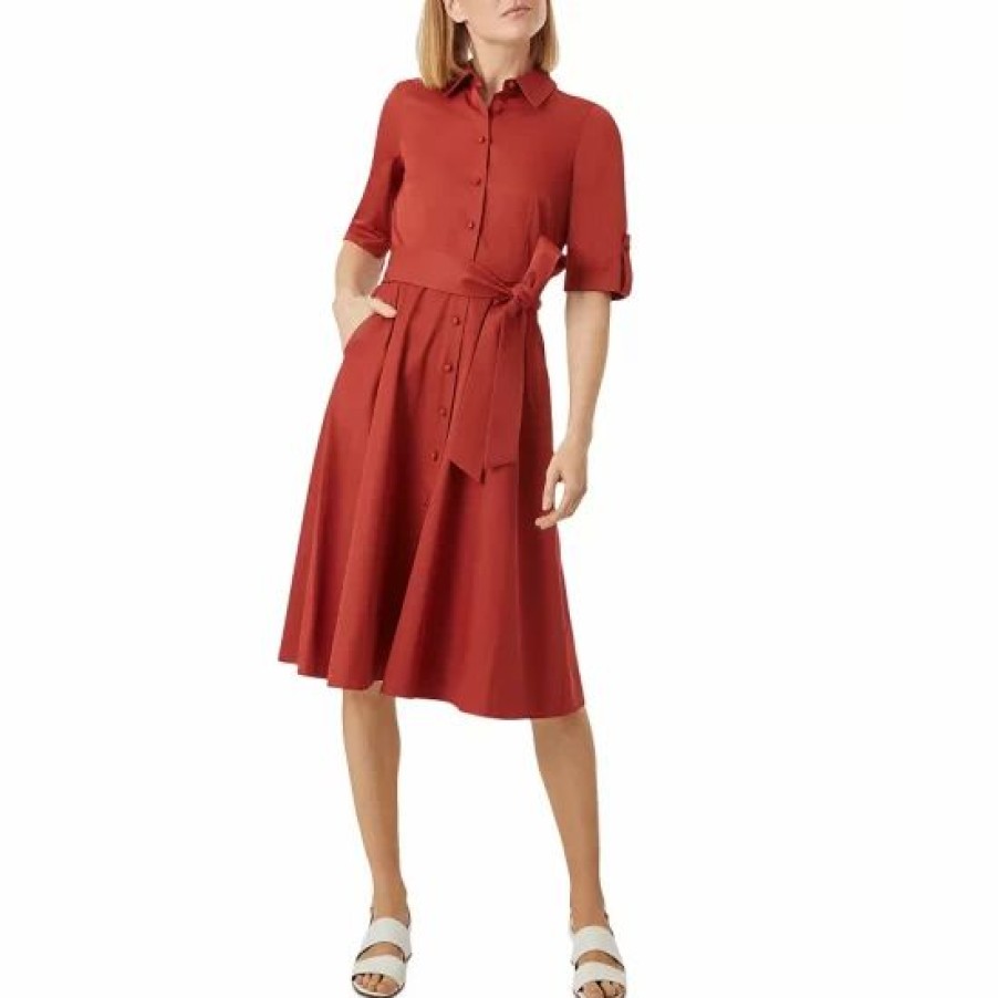 Dress * | Promo Hobbs London Tyra Belted Sateen Shirt Dress 100% Exclusive Rust