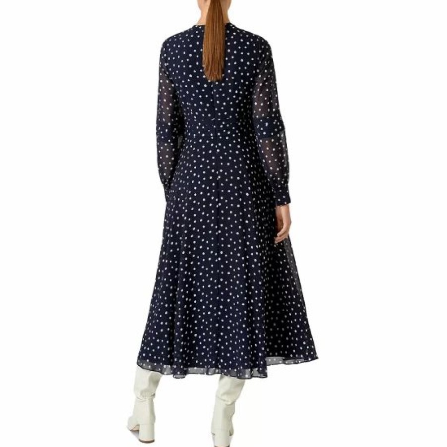 Dress * | Promo Hobbs London Piper Polka Dot Midi Dress Midnight Ivory