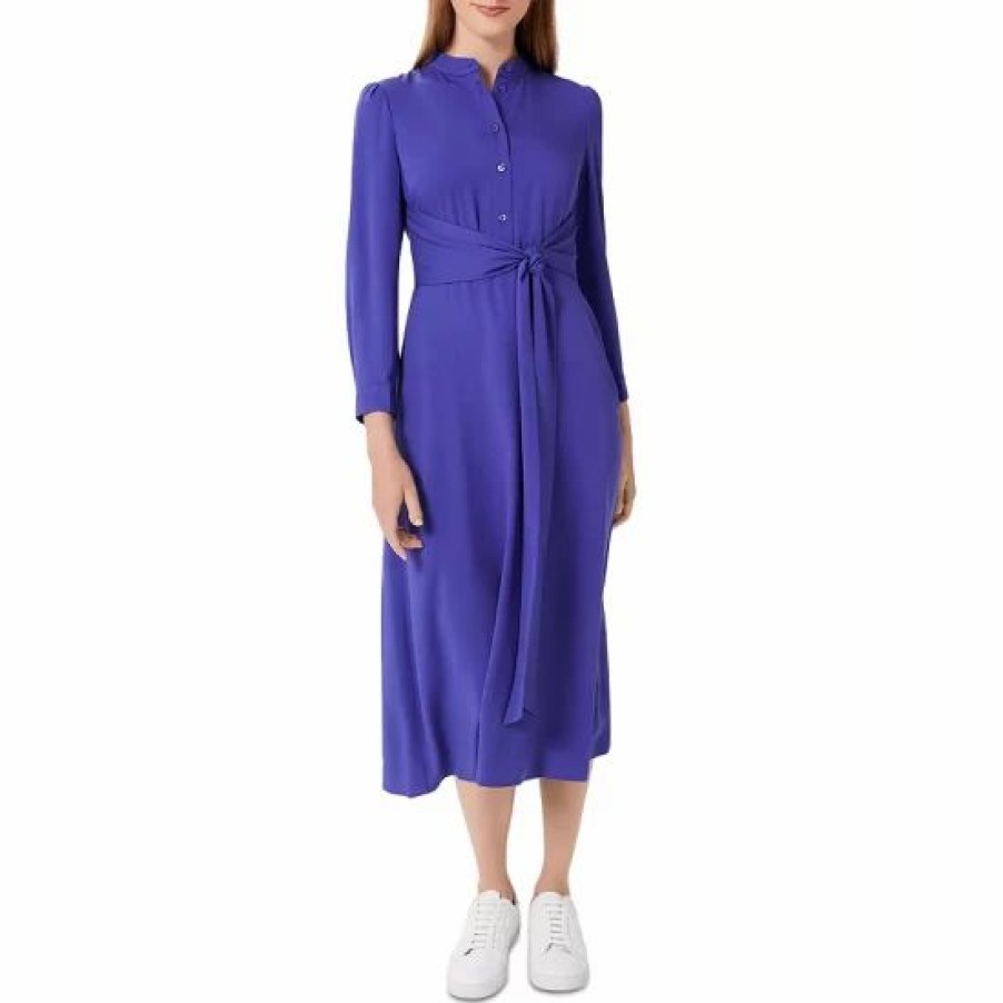 Dress * | Cheap Hobbs London Meadow Tie Front Dress Cobalt Blue