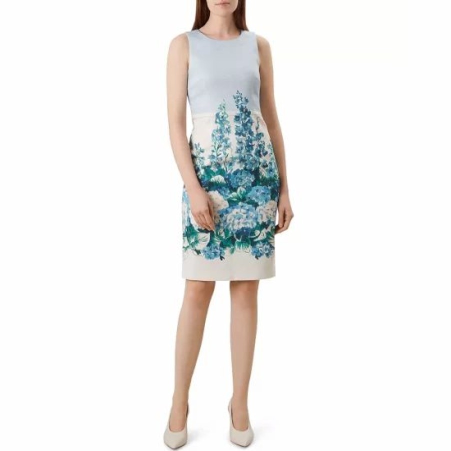 Dress * | Brand New Hobbs London Hydrangea Sheath Dress Blue Multi