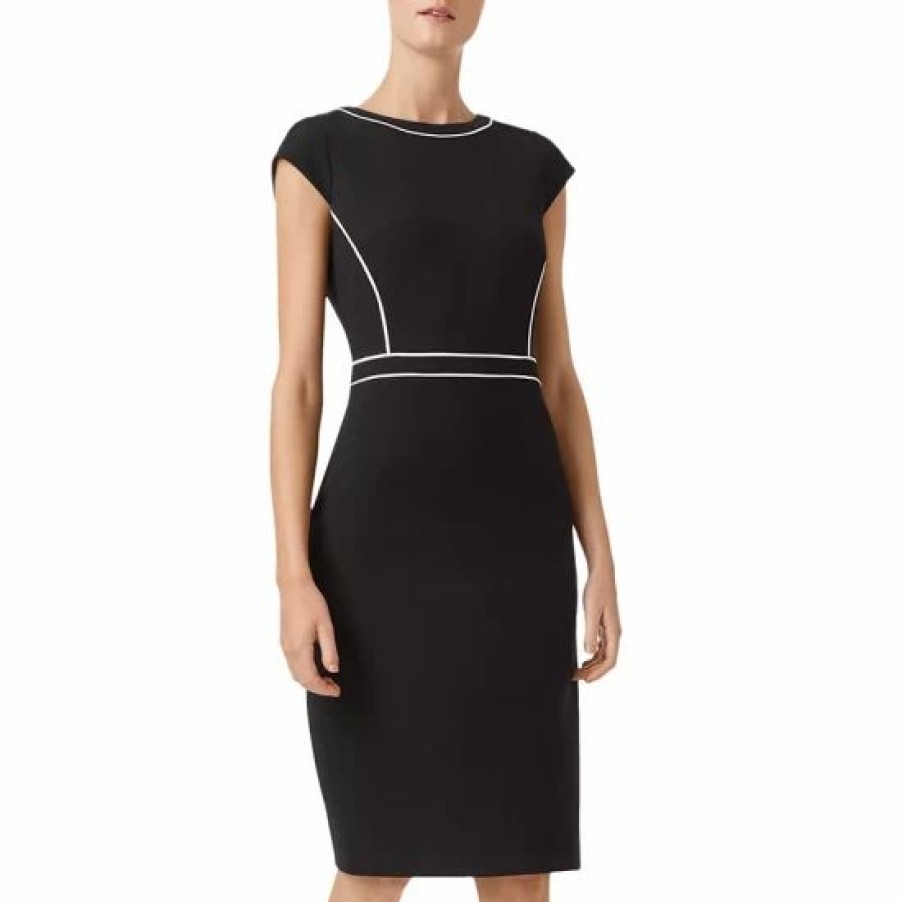 Dress * | Brand New Hobbs London Petites Cordelia Piped Sheath Dress Black/Ivory